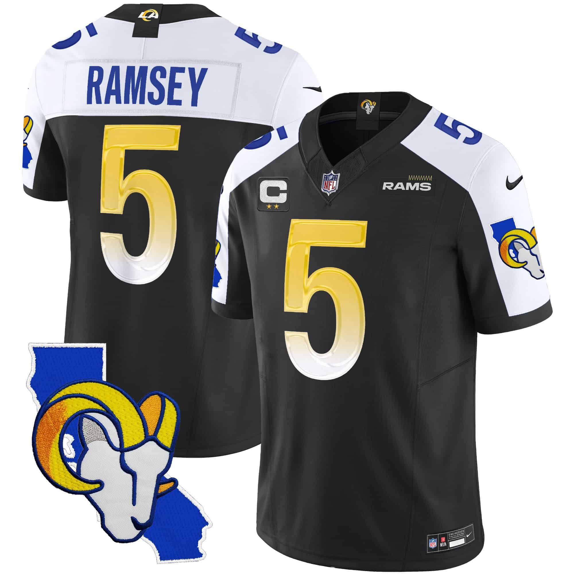 Men Los Angeles Rams #5 Ramsey Black 2024 Nike California Patch Vapor Limited NFL Jersey